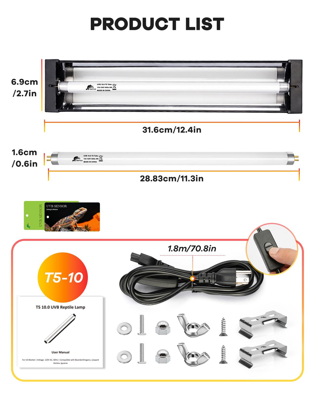8W T5 UVB Reptile Light Fixture Combo Kit T663