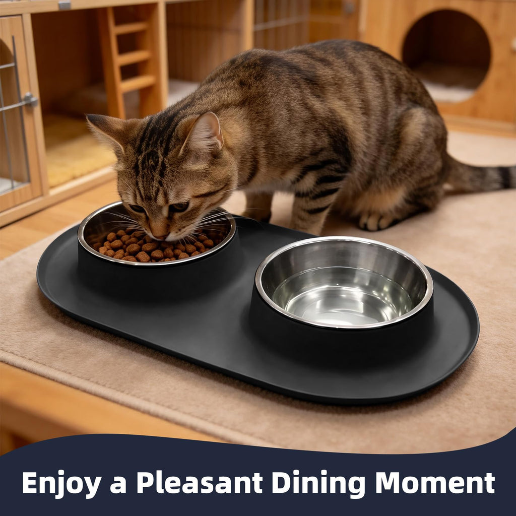 Stainless Steel Cat Food Bowls with Non-Slip Mat, 1.5 Cups Each U140