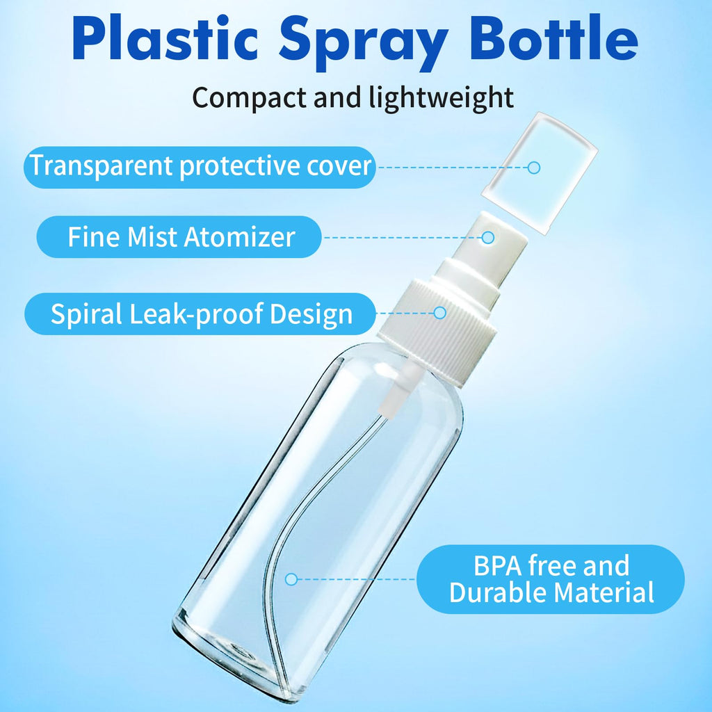 5 Pack 3.4 oz Clear Plastic Travel Spray Bottles with Labels Z9718