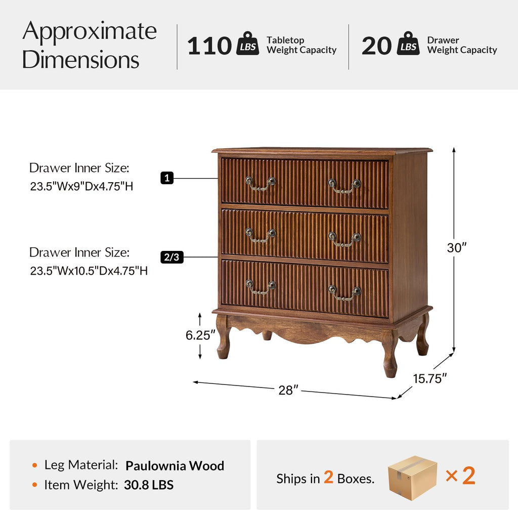 Set of 2 Wood Side Table with 3 Drawers and Charging Station F342029