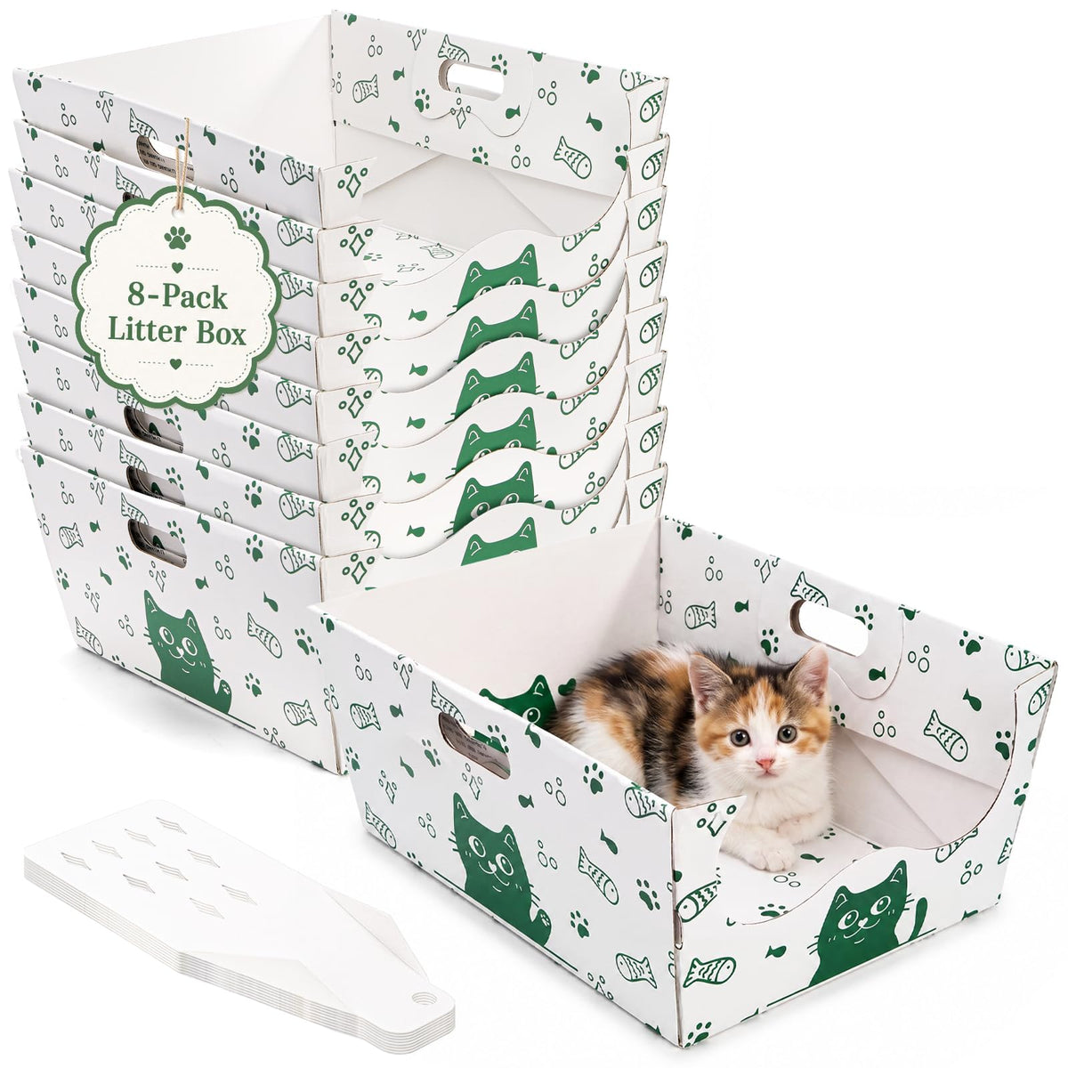 8 Pack Disposable Cat Litter Box with Scoop Z1715
