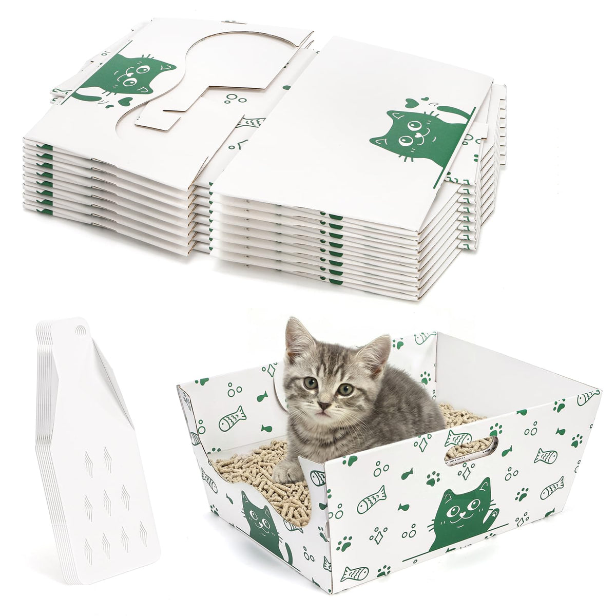 8 Pack Disposable Cat Litter Box with Scoop Z1715