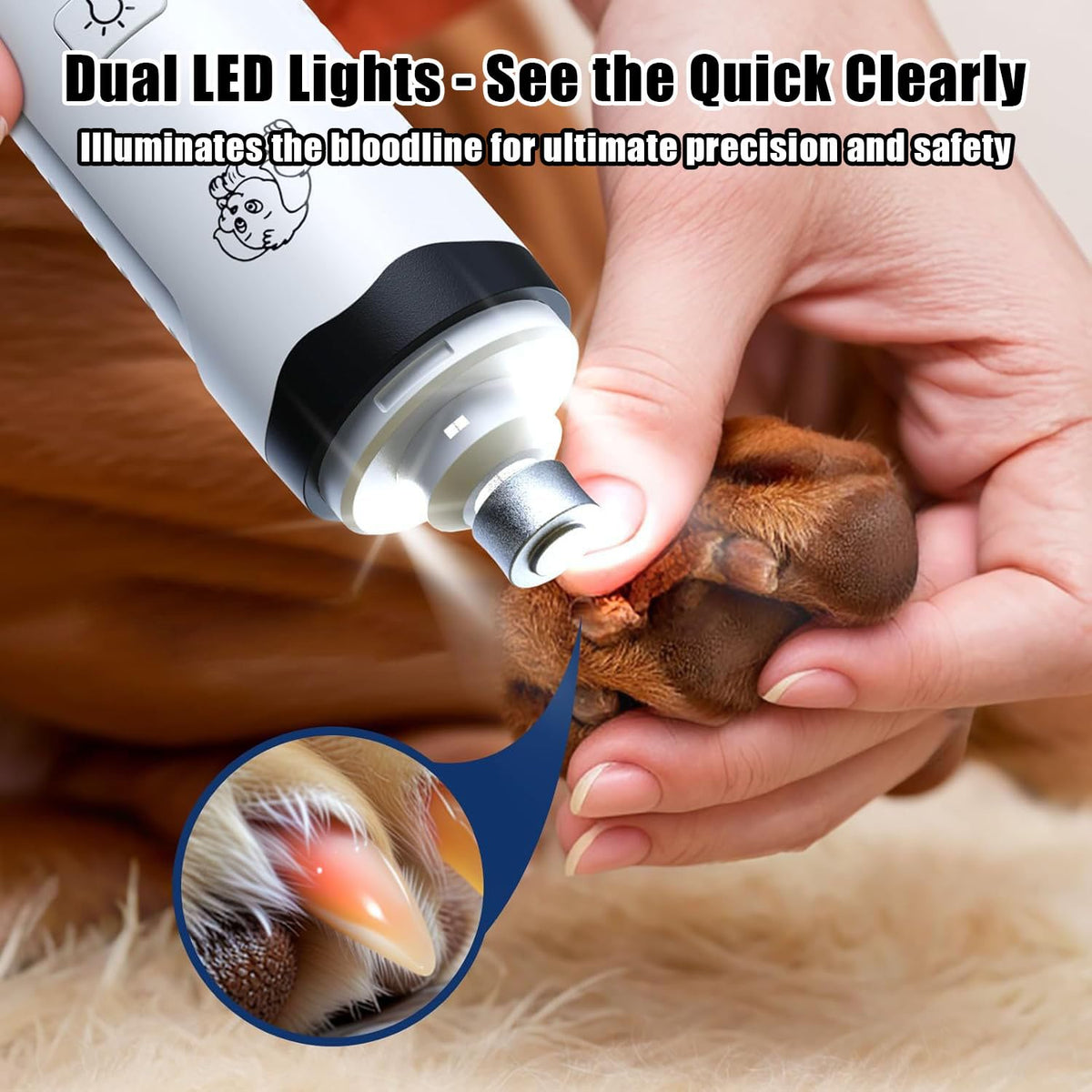 Ultra Quiet Dog Nail Grinder with Dual LED Lights O58565