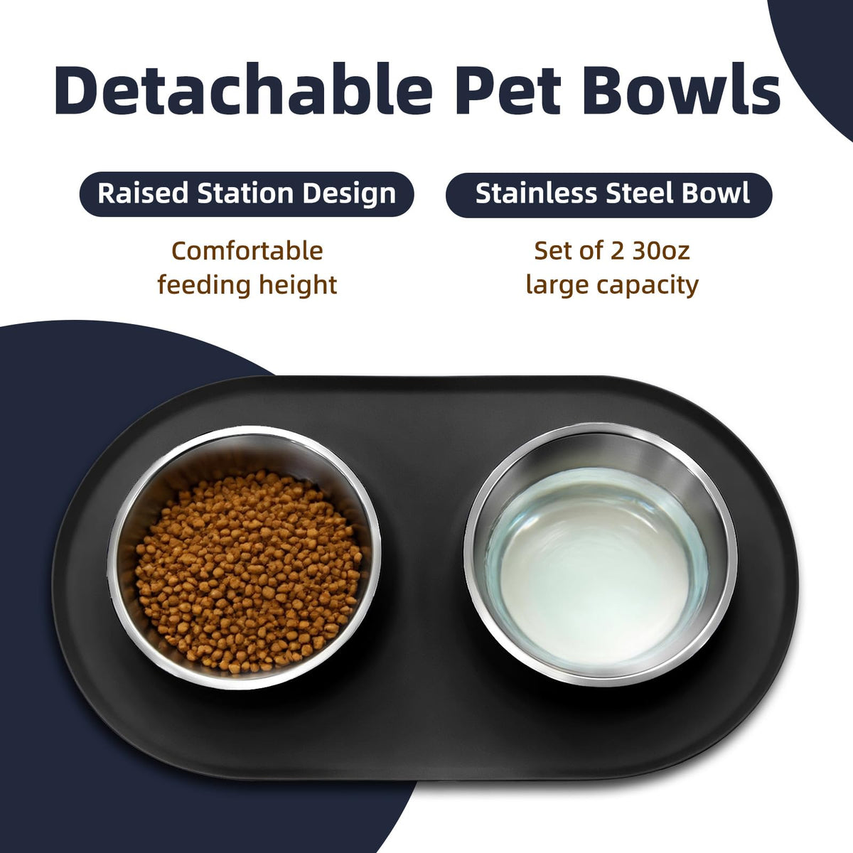 Stainless Steel Cat Food Bowls with Non-Slip Mat, 1.5 Cups Each U140