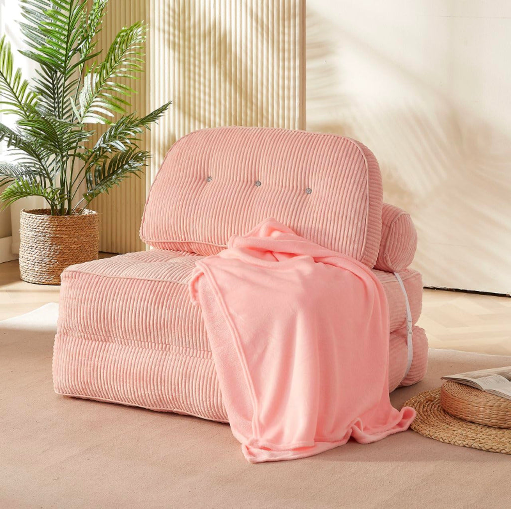 Pink Foldable Sofa Bed with Pillow & Blanket E4052