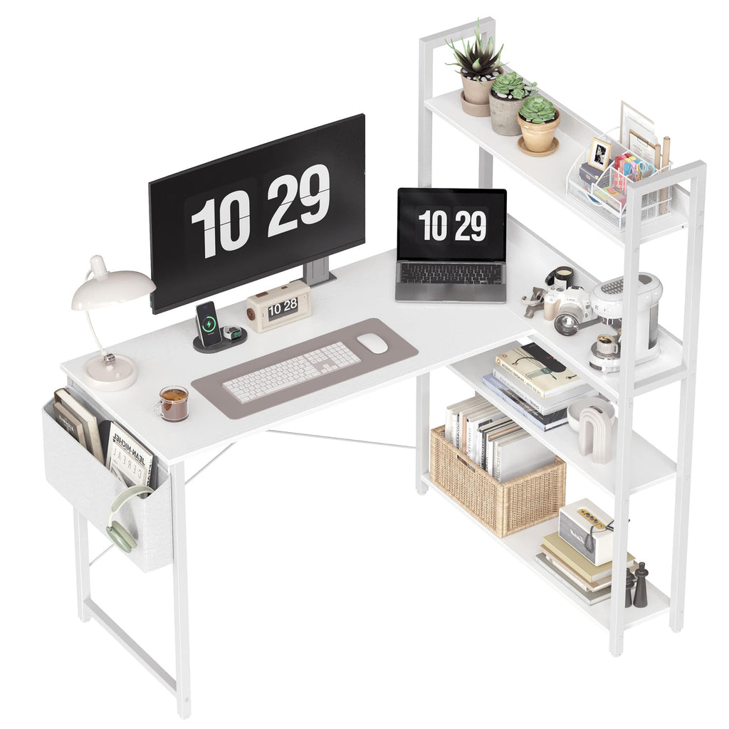 47 Inch White Computer Desk with Bookshelf G90593
