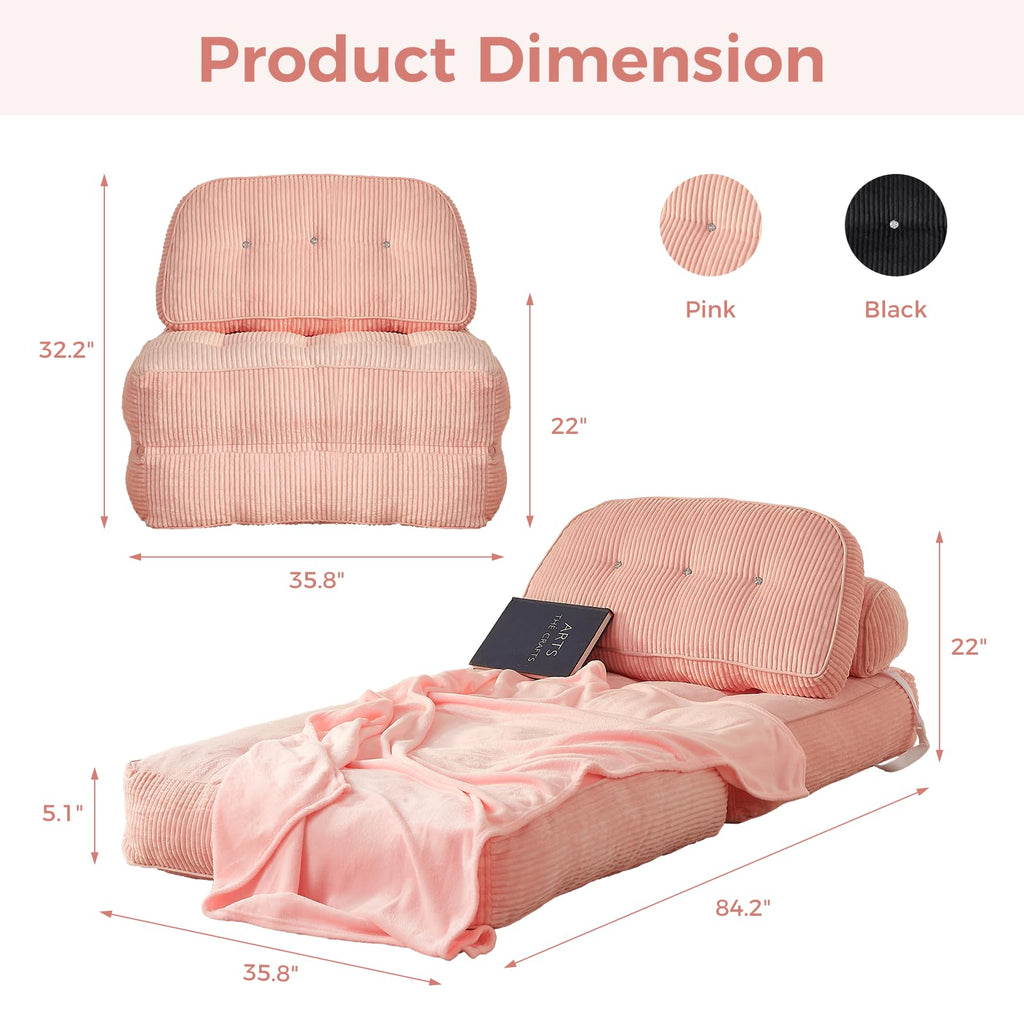 Pink Foldable Sofa Bed with Pillow & Blanket E4052