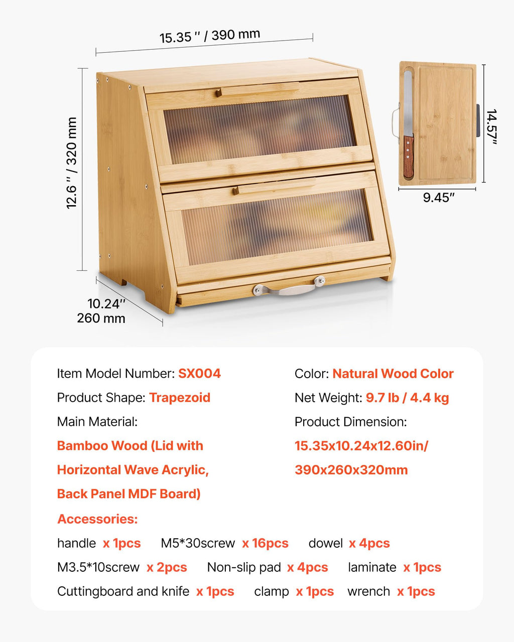 Large Capacity Bamboo Bread Box T379061