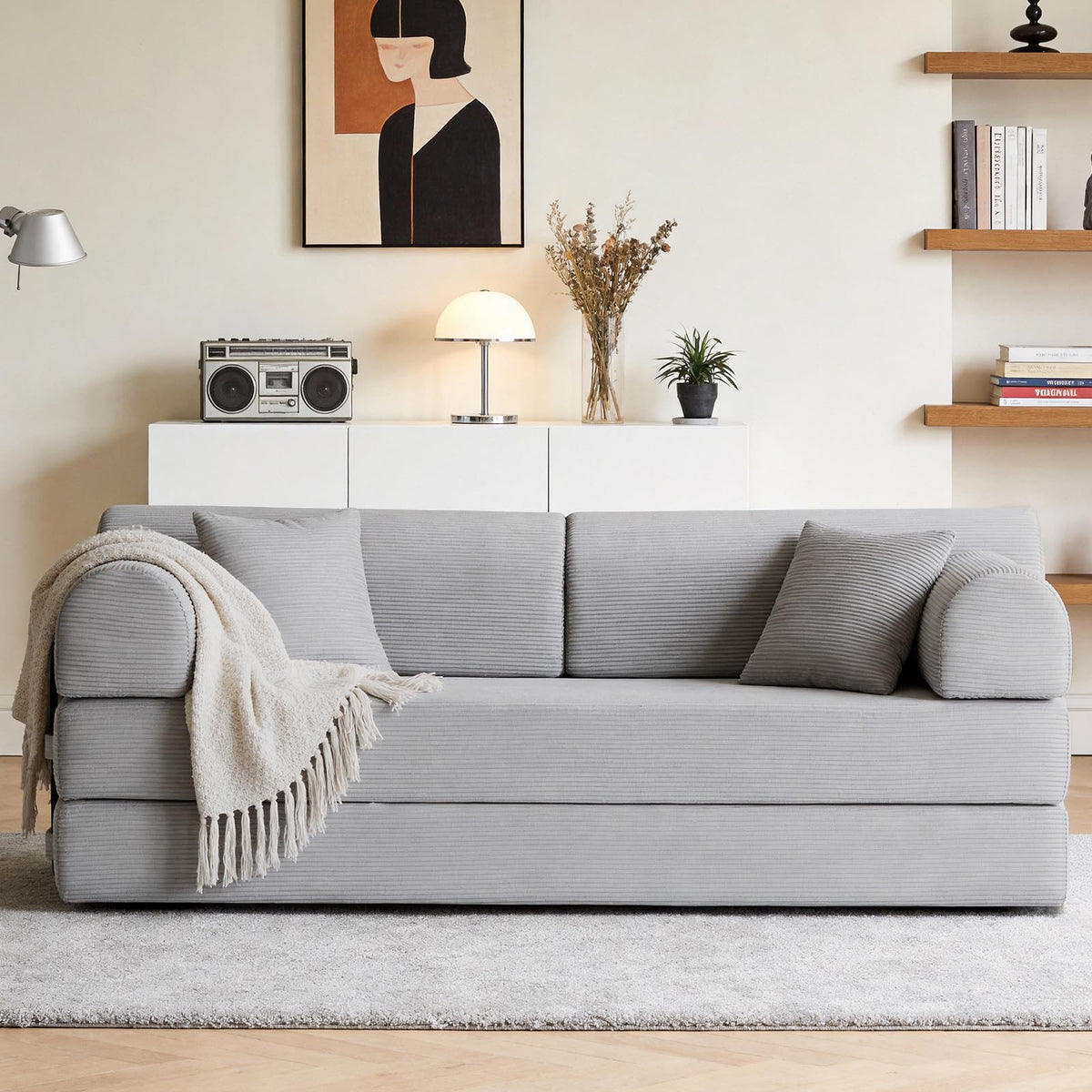 Light Gray Corduroy Convertible Sofa Bed D232008
