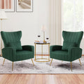 Green Velvet Accent Chairs Set of 2 with Lumbar Pillow T25486