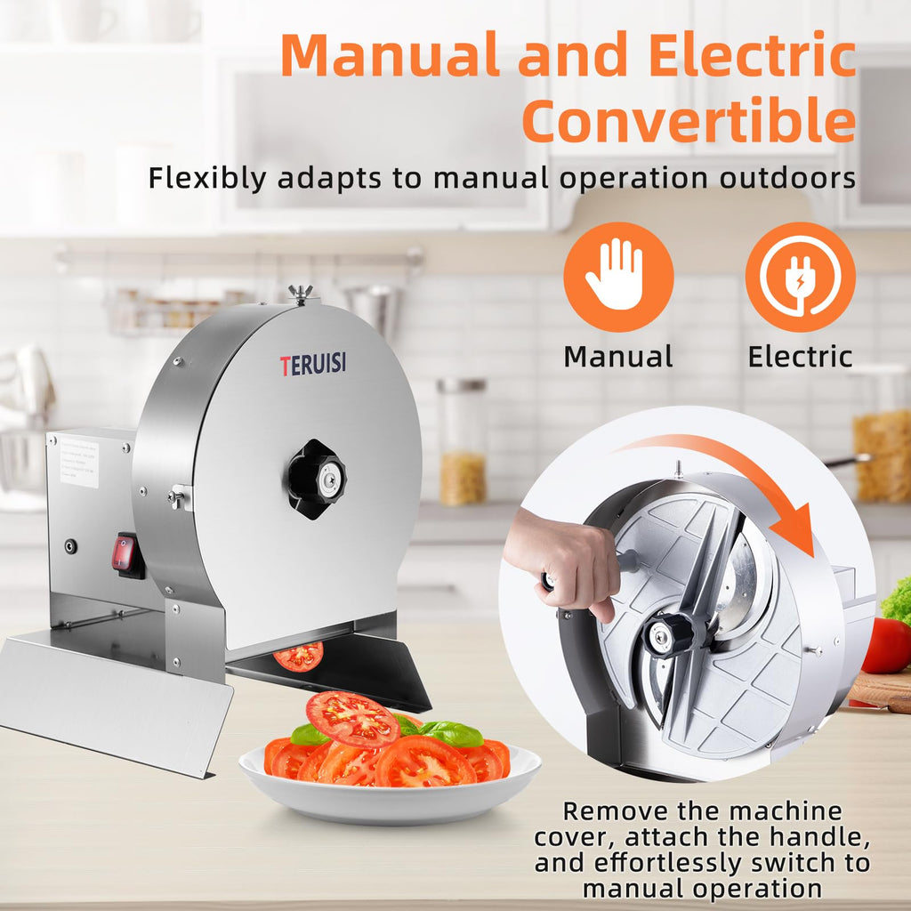 Electric Vegetable Slicer, Stainless Steel 2 IN 1 Manual & Electric Food Slicer U130705