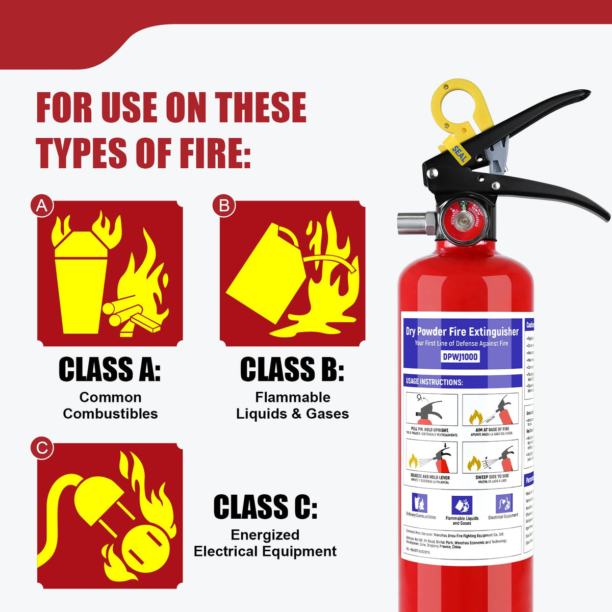 1 Pack 2.5 lb ABC Dry Chemical Fire Extinguisher with Bracket F412