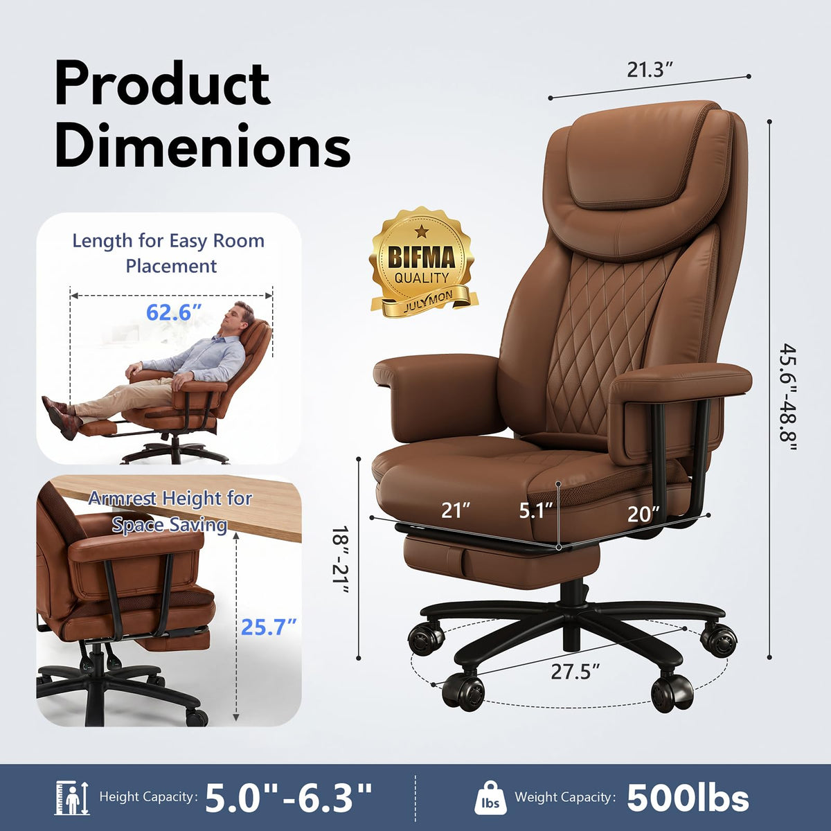 Big and Tall 500LBS Reclining Office Chair with Footrest X95553