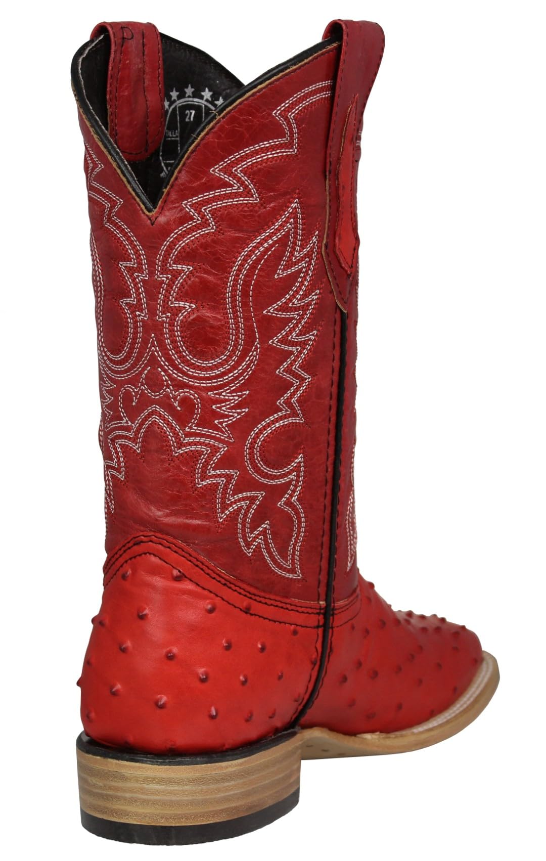 Red Ostrich Quill Print Leather Square Toe Western Cowboy Boots Q326177
