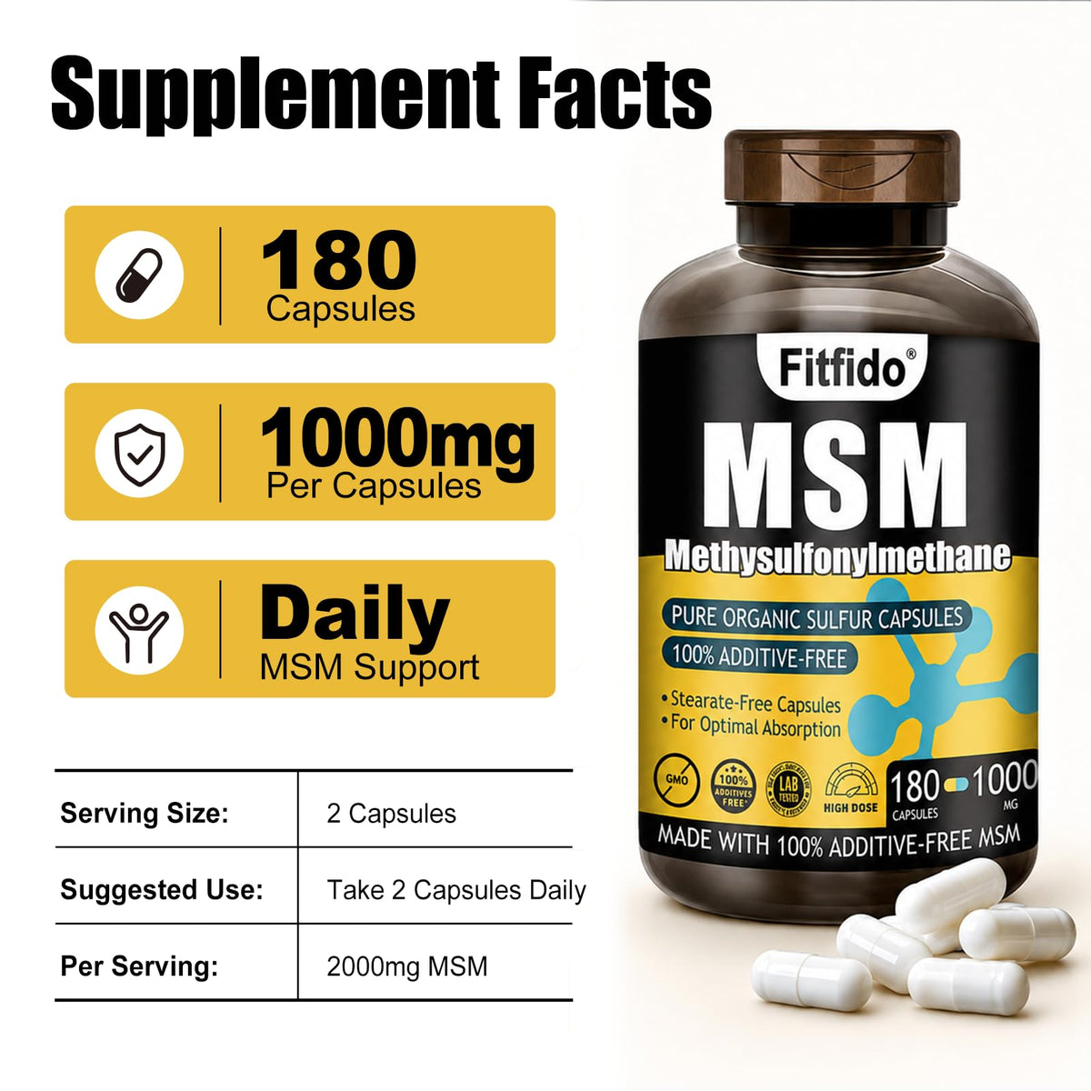 MSM Capsules 1000mg 180 Count H539