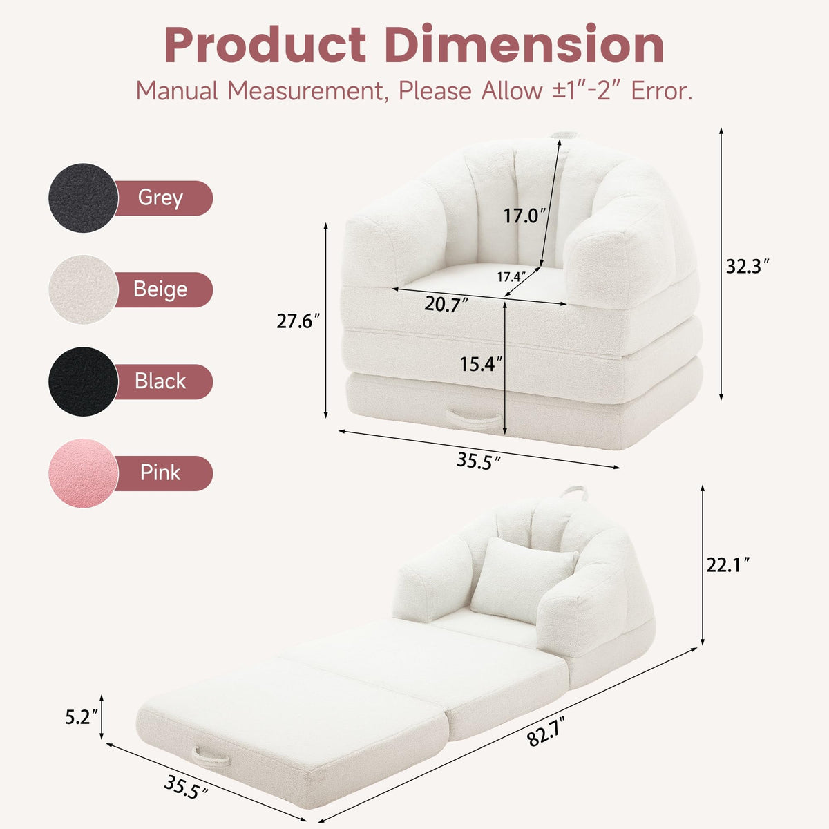 Beige 2 in 1 Convertible Sleeper Sofa Bed X747