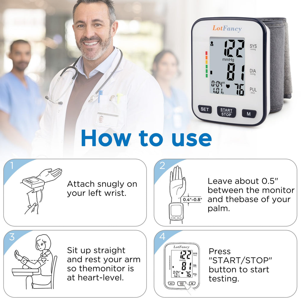 Automatic Wrist Blood Pressure Monitor with Adjustable Cuff and 120 Memory J12103