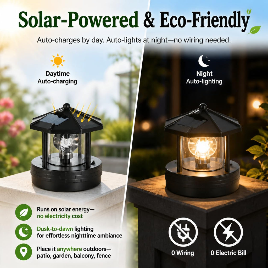 Solar Lighthouse Lamp with Rotating Beacon IP44 Waterproof LED Light G857514