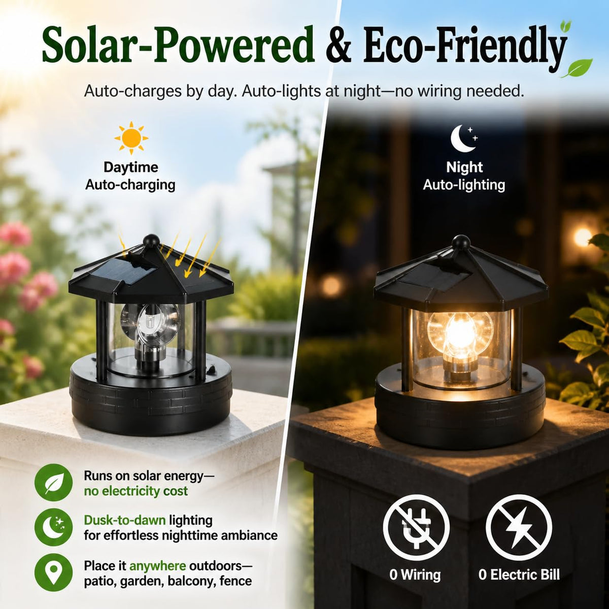 Solar Lighthouse Lamp with Rotating Beacon IP44 Waterproof LED Light G857514
