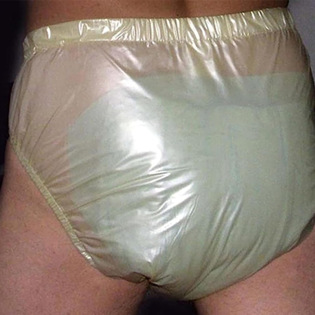 Adult Incontinence Pants, PVC Underwear with Snaps, Transparent Reusable Unisex (White, Medium) Y79625