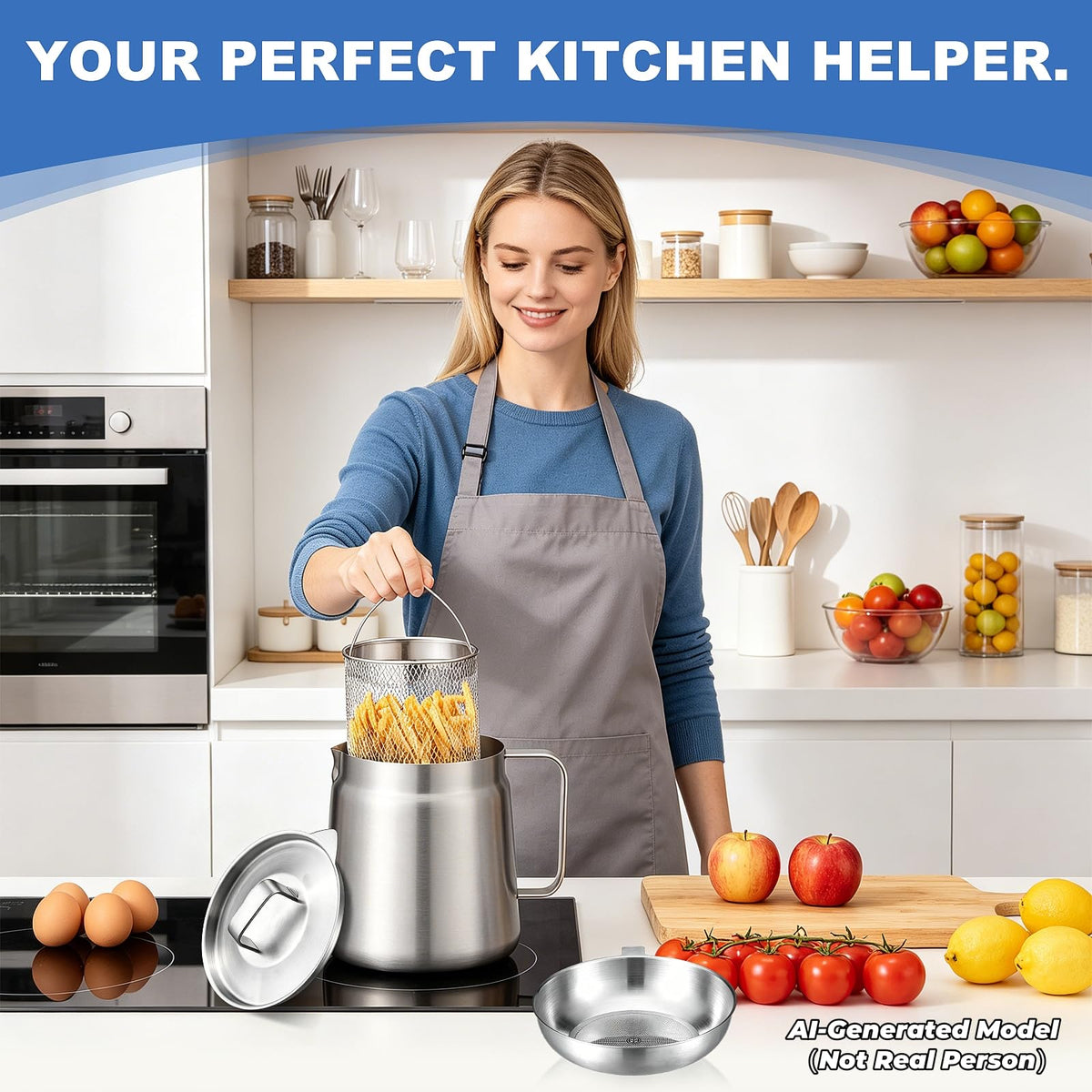 68oz Stainless Steel Deep Fryer Pot with Basket L64863