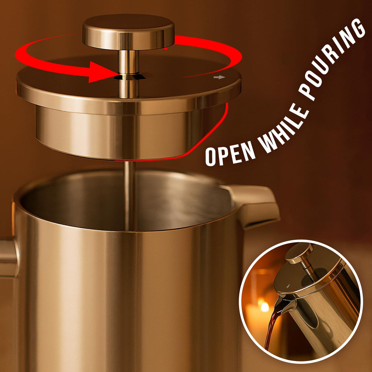 Stainless Steel French Press 1L Double Wall Insulated Coffee Maker O828