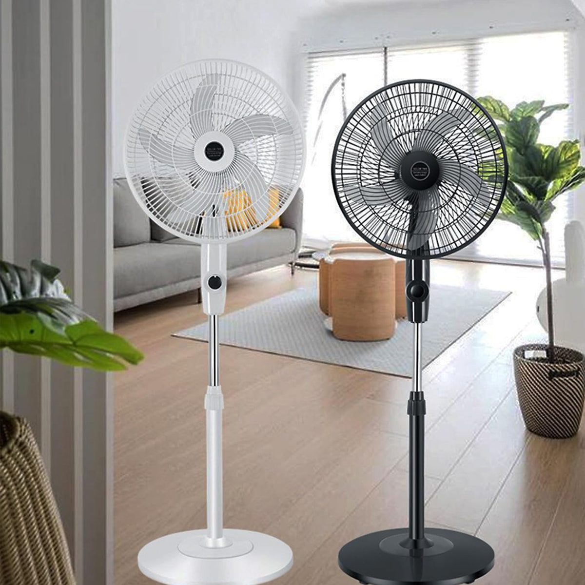 16" Oscillating Solar Floor Fan, Height Adjustable, 10000mah Battery, 3 Speeds, White H1463