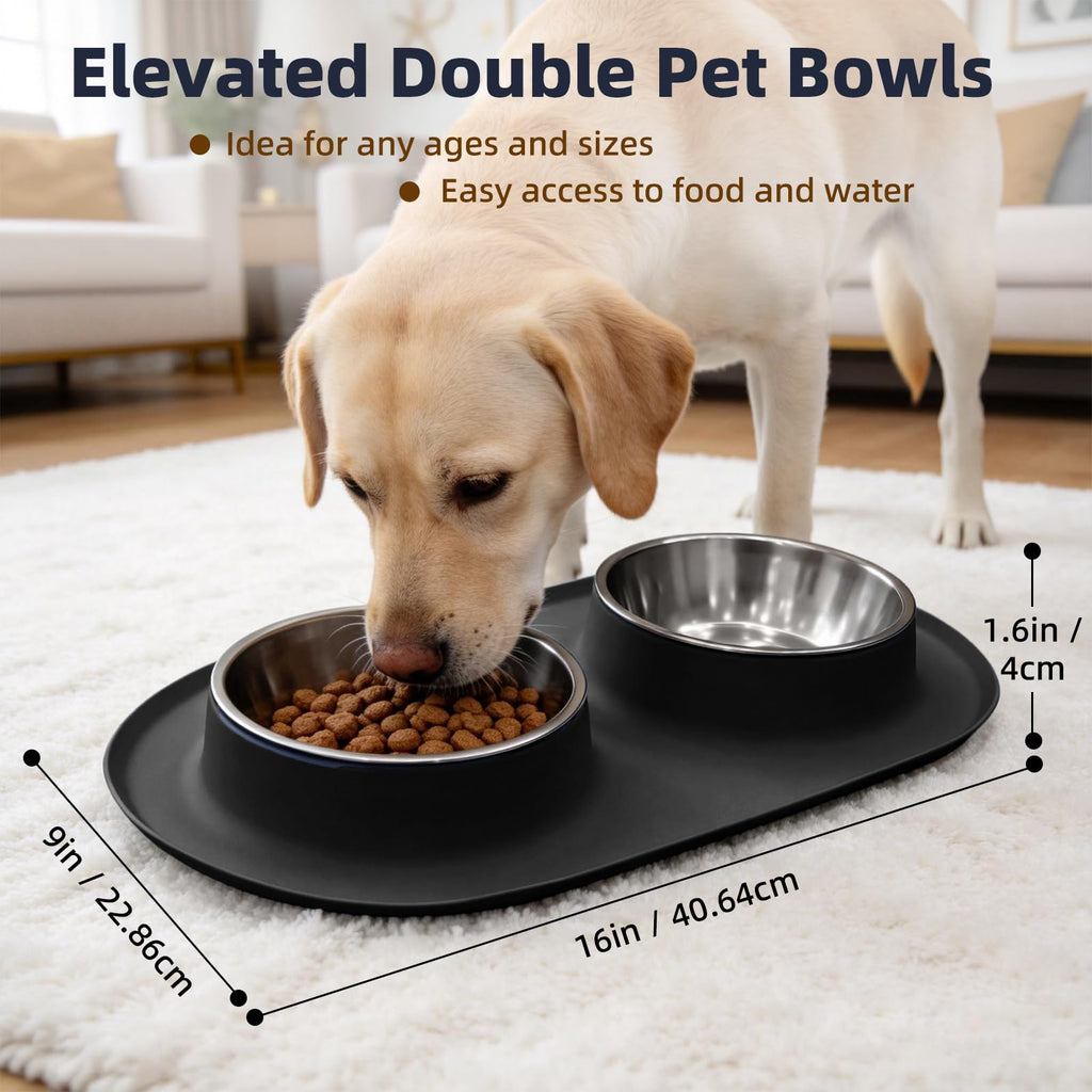 Stainless Steel Cat Food Bowls with Non-Slip Mat, 1.5 Cups Each U140