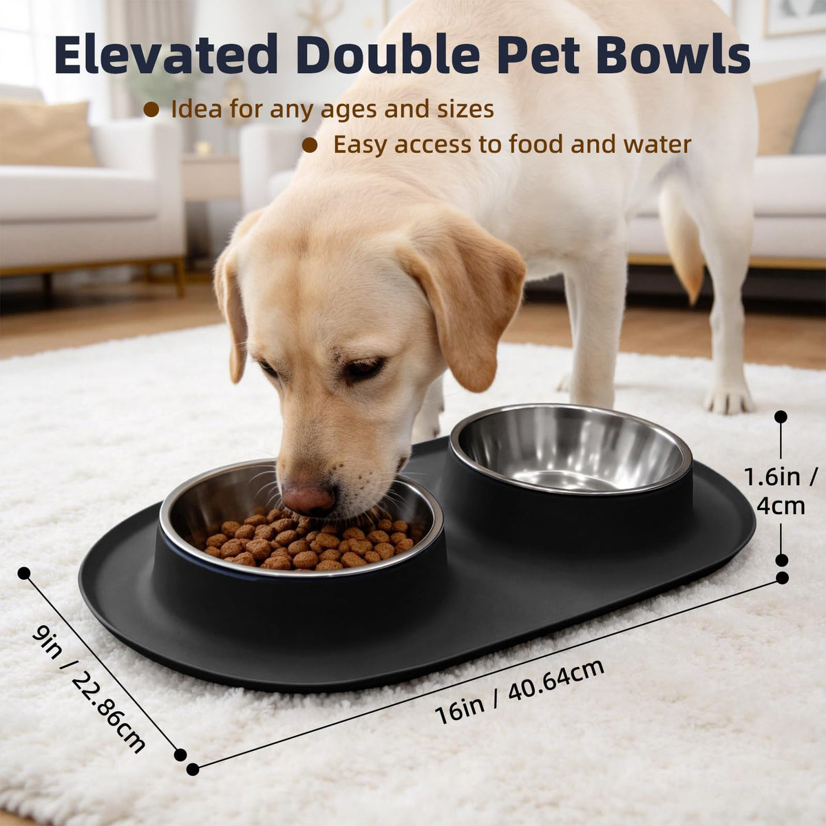 Stainless Steel Cat Food Bowls with Non-Slip Mat, 1.5 Cups Each U140