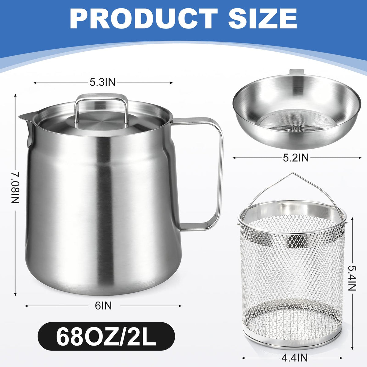68oz Stainless Steel Deep Fryer Pot with Basket L64863
