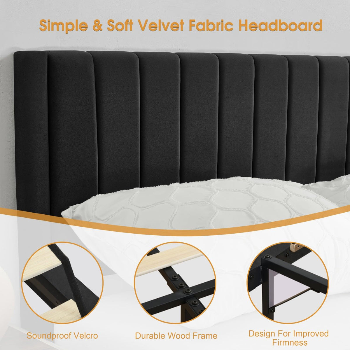 Queen Size Velvet Upholstered Platform Bed Frame Y5108