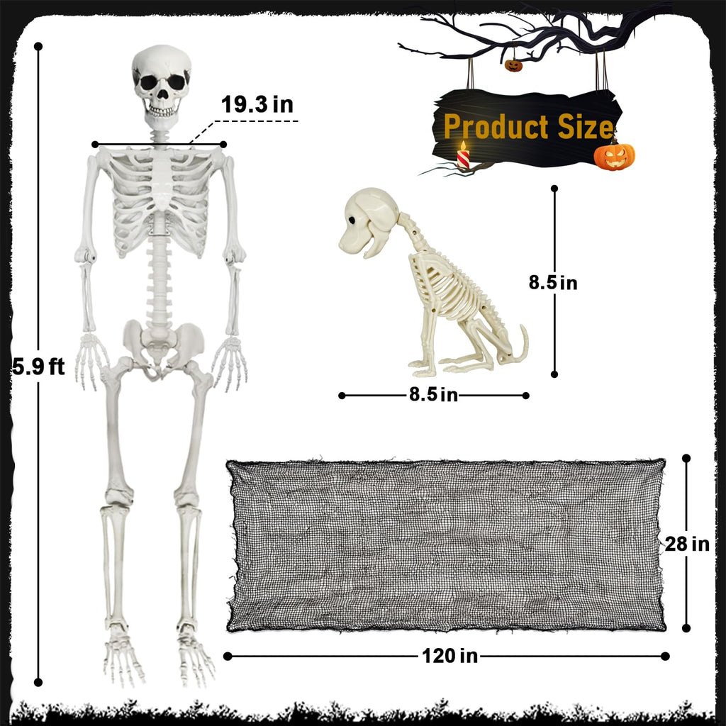 Life Size Posable Skeleton with Dog & Creepy Cloth M68048