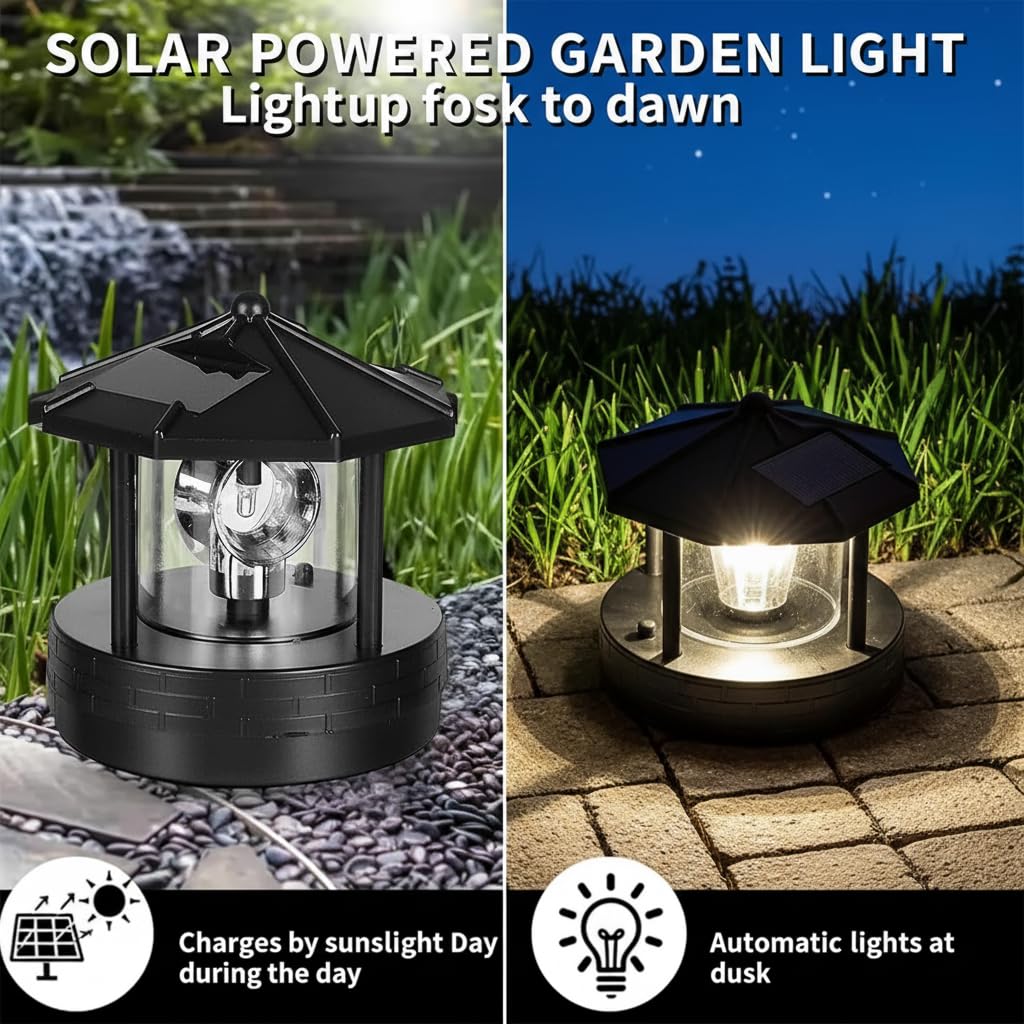 Solar Lighthouse Lamp with Rotating Beacon IP44 Waterproof LED Light G857514