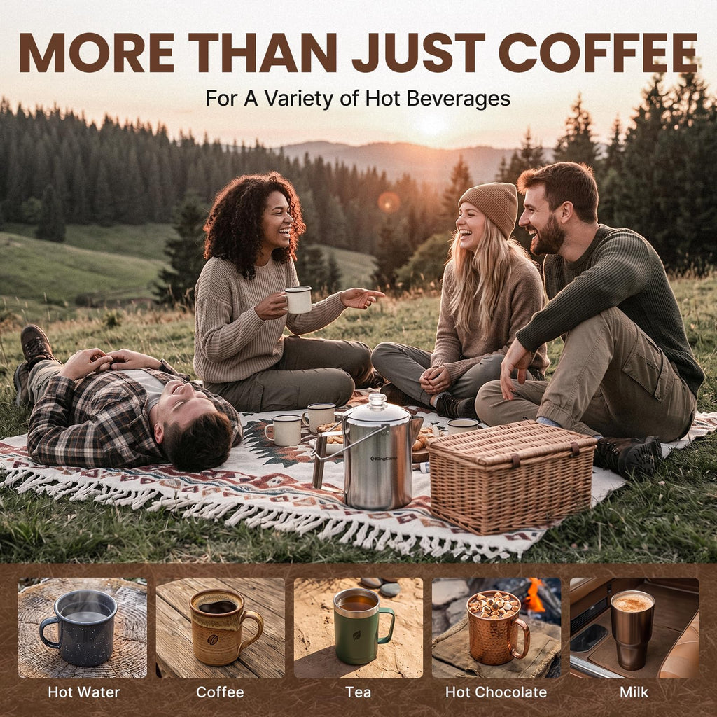 9 Cup Stainless Steel Coffee Pot with Wood Handle I78747