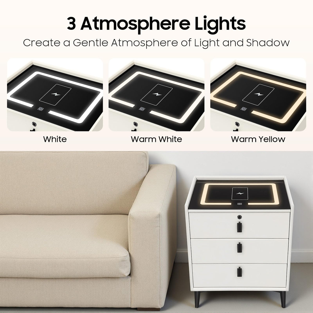 LED Nightstand with Charging Station and Drawers N723