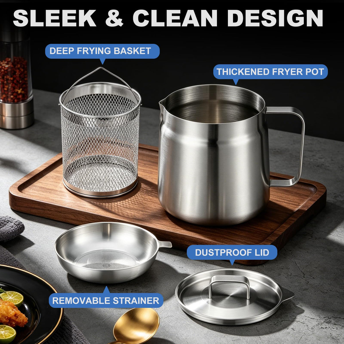 68oz Stainless Steel Deep Fryer Pot with Basket L64863