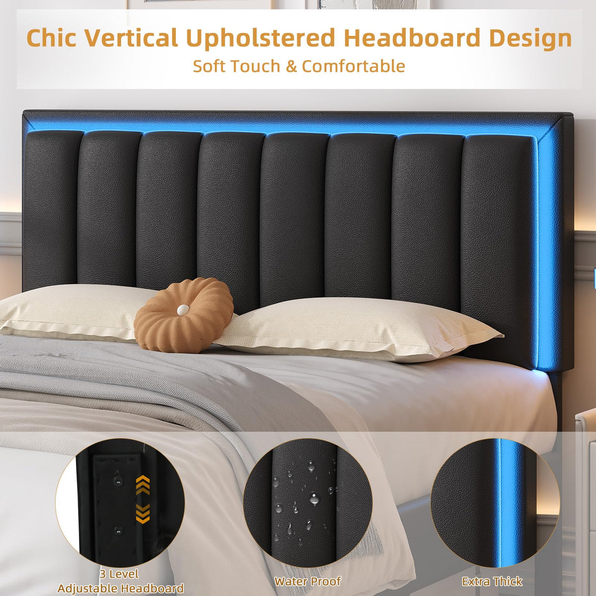 Black Full Bed Frame with PU Headboard R977587