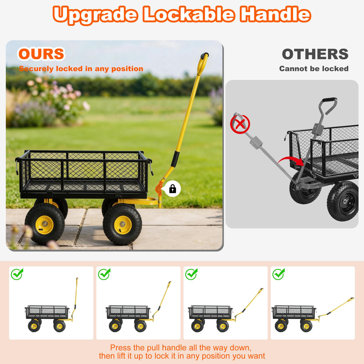 Heavy Duty Steel Garden Cart with Handle & 10" All Terrain Tires Z2366