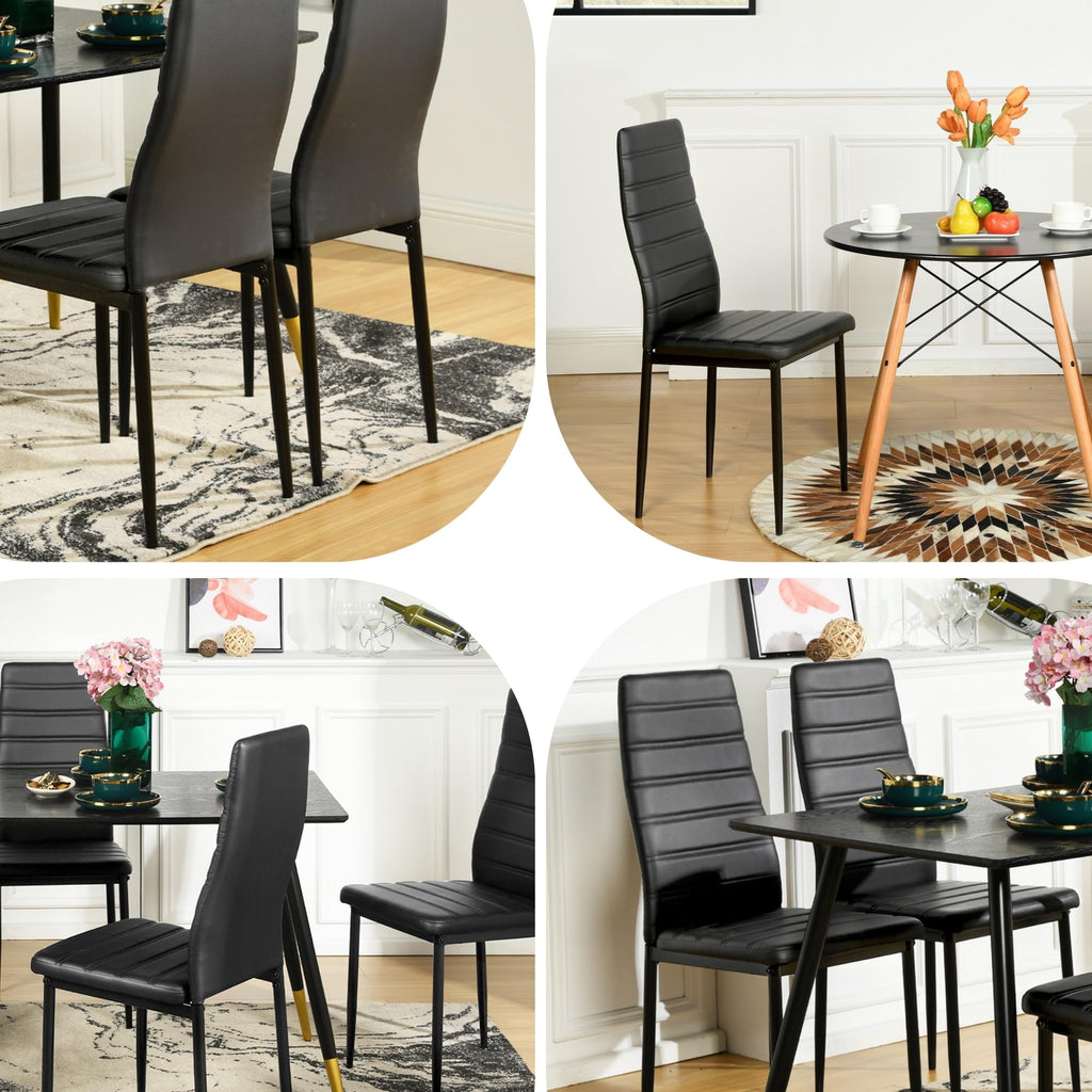 Black PU Dining Chairs Set of 4 Metal Legs I830