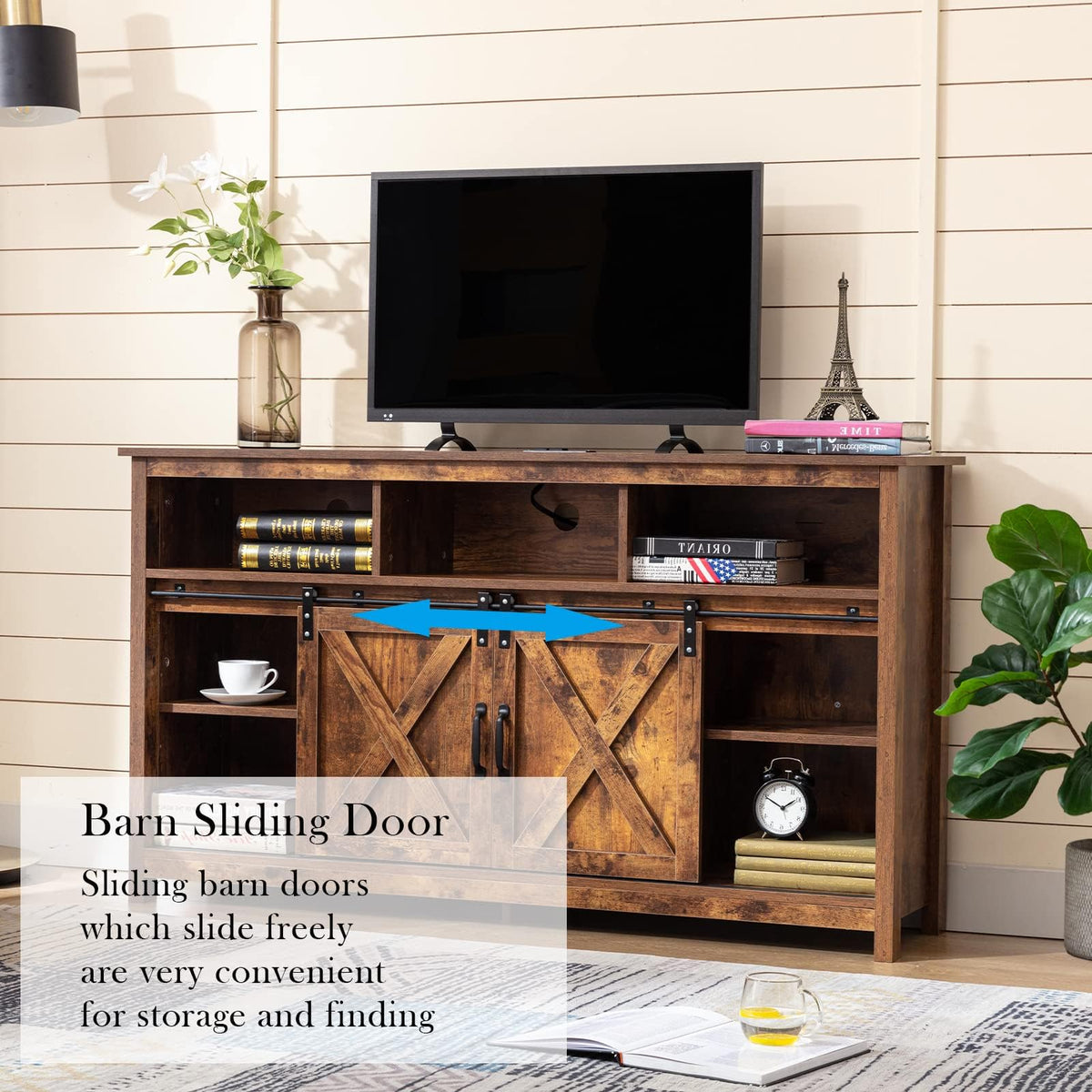 57In Wooden Farmhouse TV Stand with Sliding Barn Door W5147