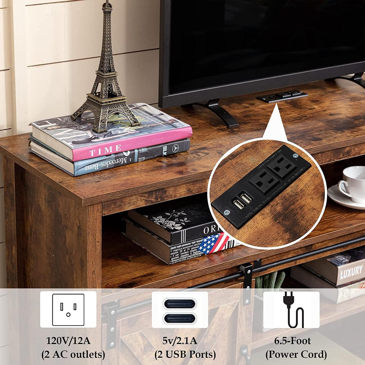 57In Wooden Farmhouse TV Stand with Sliding Barn Door W5147