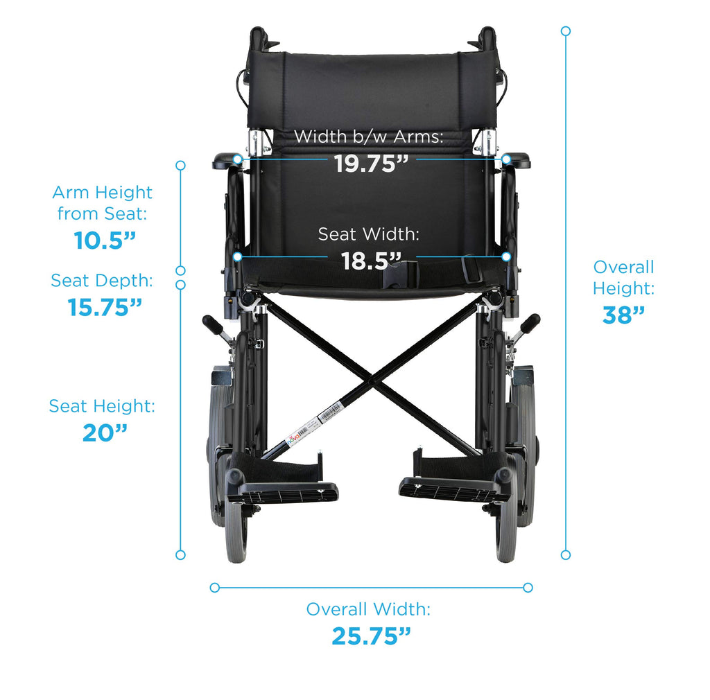 Lightweight Transport Chair with Locking Hand Brakes, Black P677328