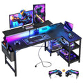 48 Inch L Shaped Gaming Desk with LED Lights and Power Outlets D25312