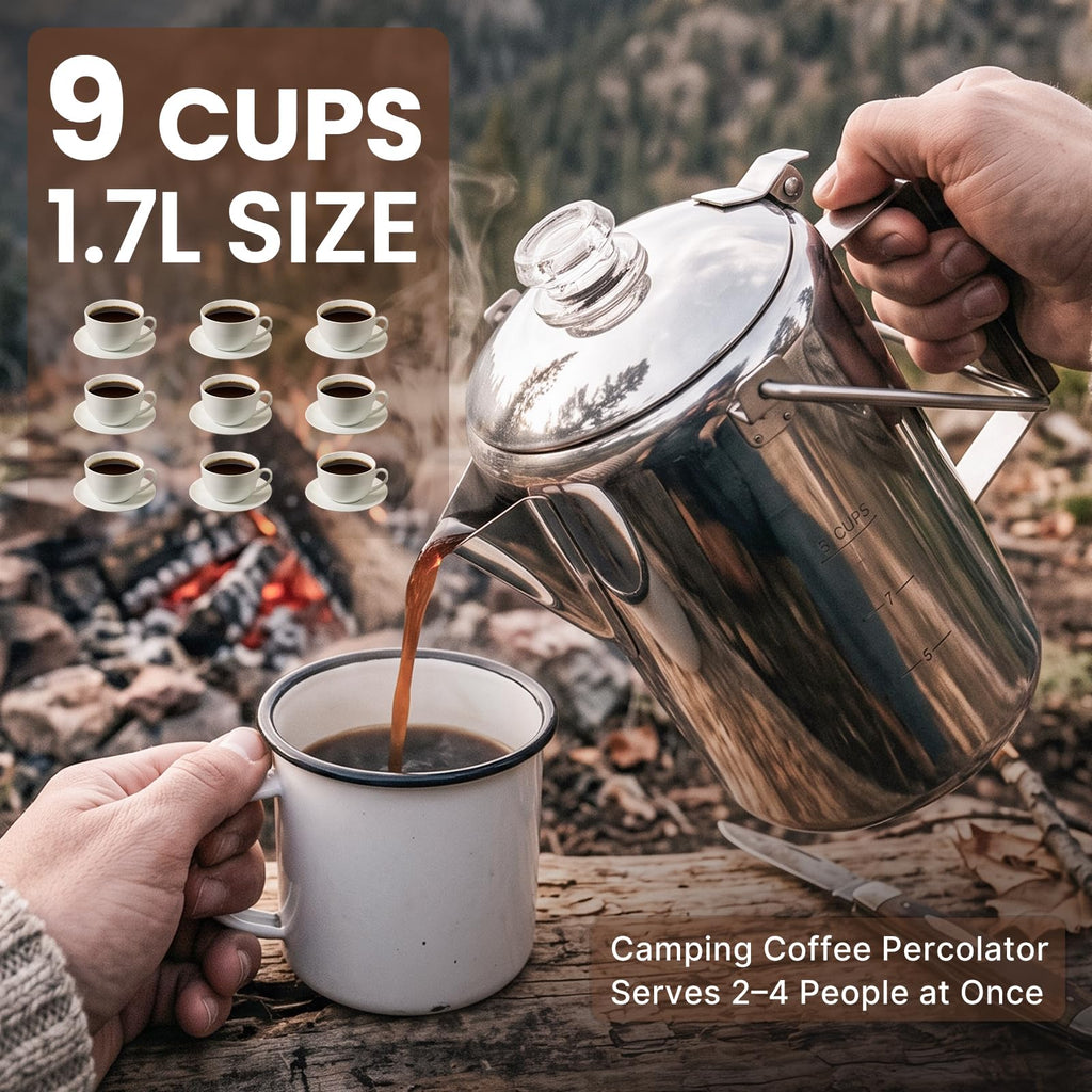 9 Cup Stainless Steel Coffee Pot with Wood Handle I78747