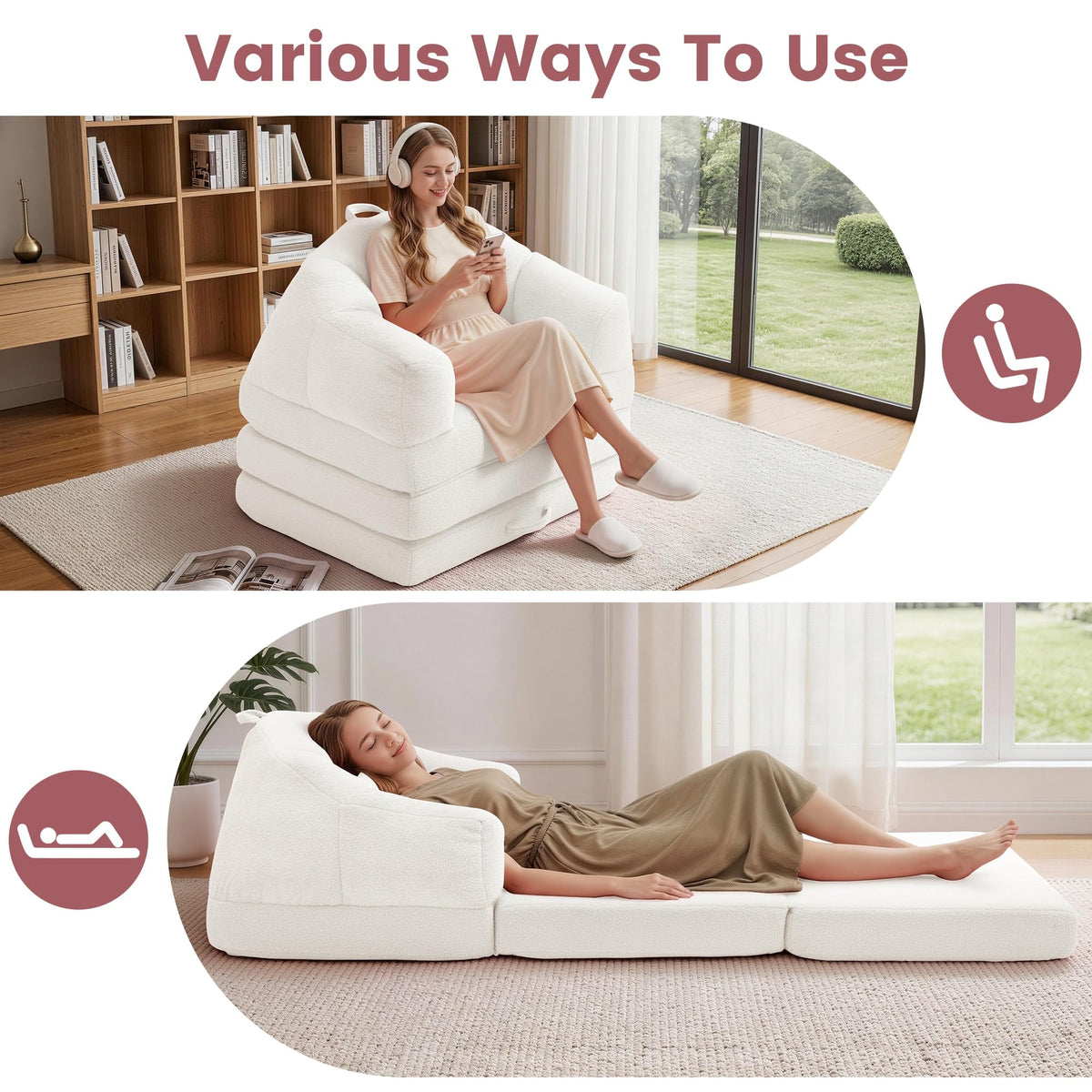 Beige 2 in 1 Convertible Sleeper Sofa Bed X747