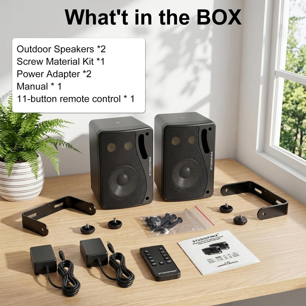 3.5 Inch Indoor Outdoor Wall Mounted Bluetooth Speakers, 200W 3-Way Waterproof, Black, 2 Pack W524