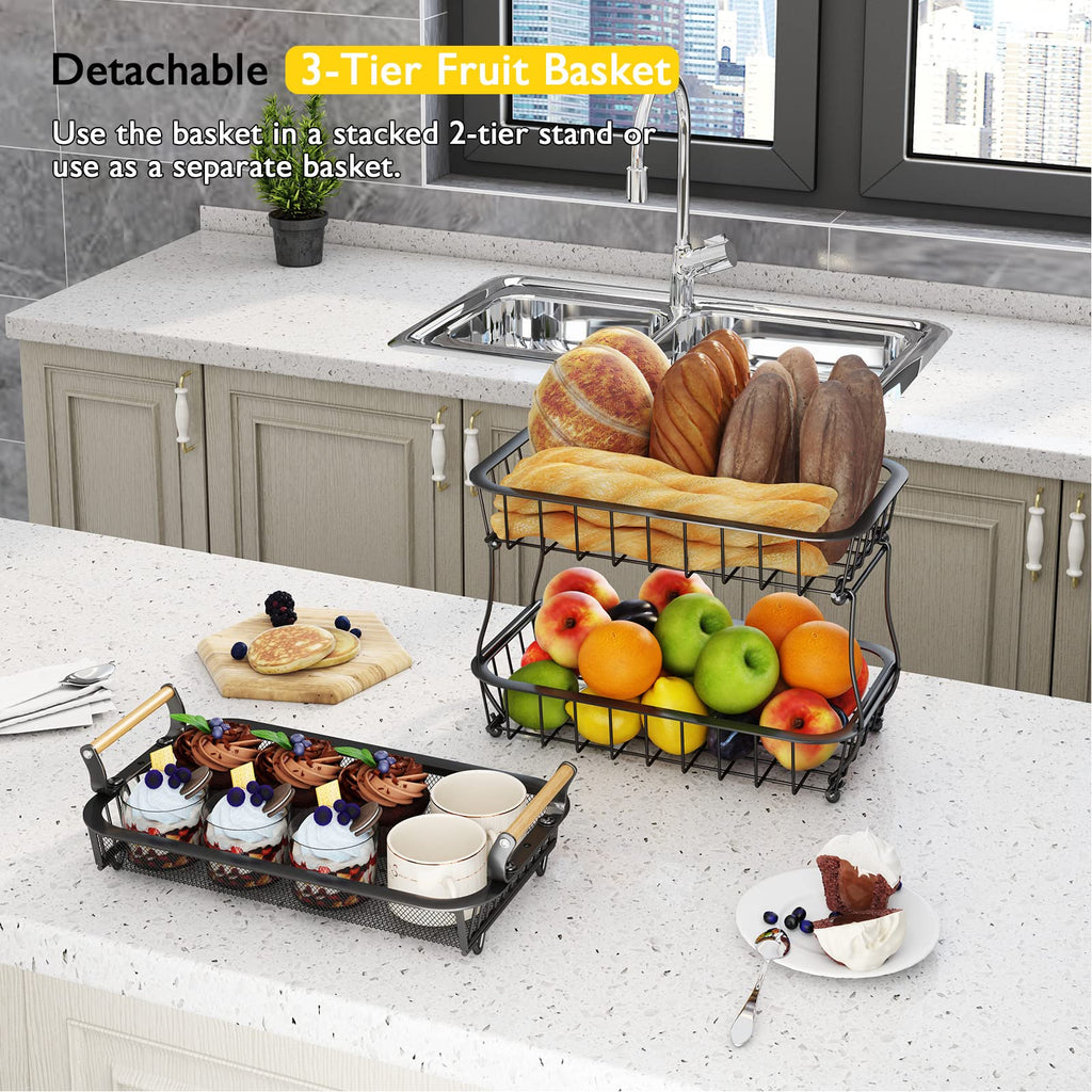 3 Tier Fruit Basket with 2 Banana Hangers F7266