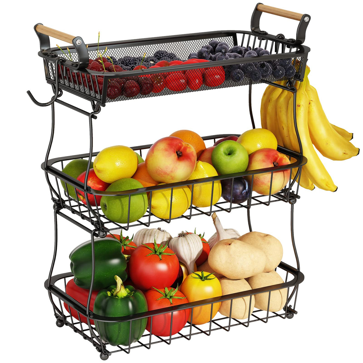 3 Tier Fruit Basket with 2 Banana Hangers F7266