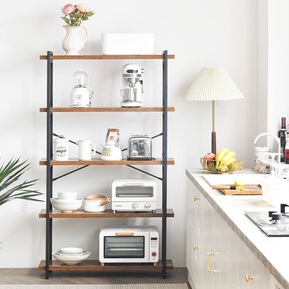5-Tier Industrial Bookshelf with Metal Frame K229