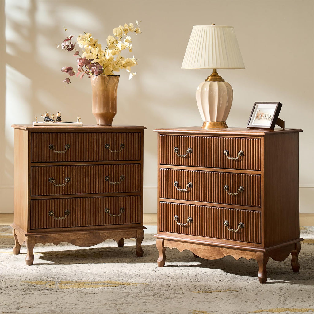 Set of 2 Wood Side Table with 3 Drawers and Charging Station F342029